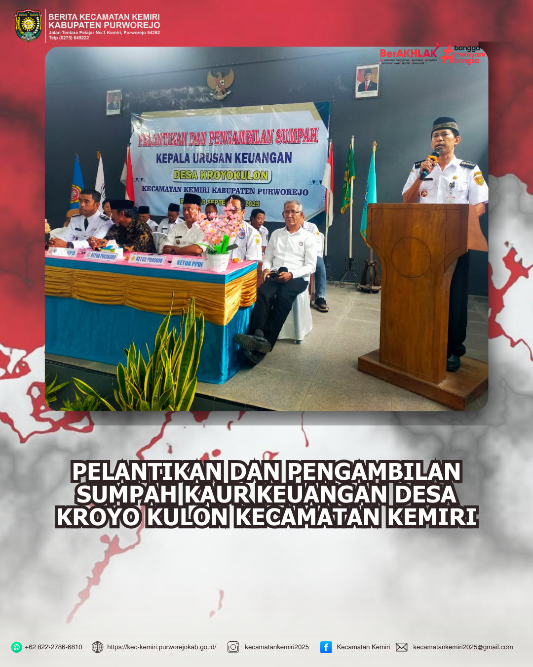 Pelantikan dan Sumpah Kaur Keuangan Kroyokulon Kecamatan Kemiri