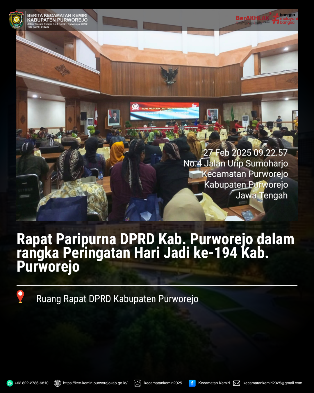 Rapat Paripurna DPRD Kabupaten Purworejo dalam rangka Peringatan Hari Jadi ke-194 Kabupaten Purworejo