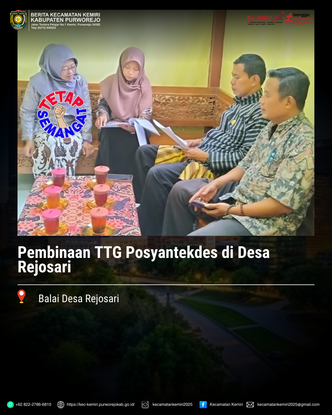 Pembinaan TTG Posyantekdes di Desa Rejosari, Camat Kemiri Hadir Langsung