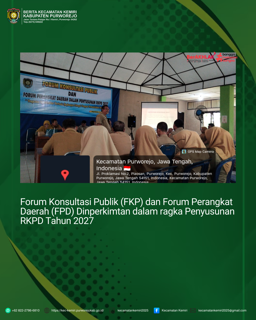 Forum Konsultasi Publik (FKP) dan Forum Perangkat Daerah (FPD) Dinperkimtan dalam rangka Penyusunan RKPD Tahun 2027