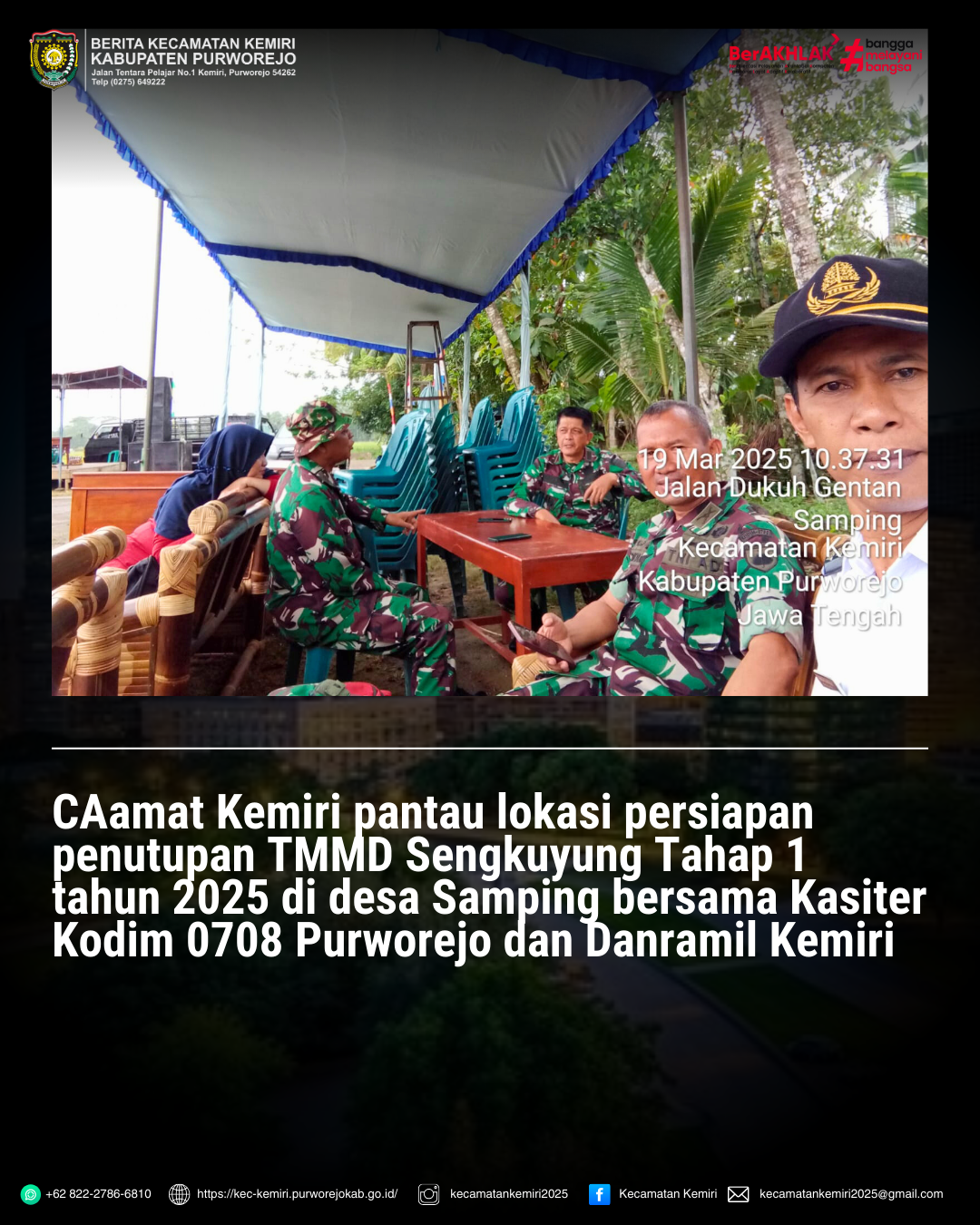 Camat Kemiri Pantau Persiapan Penutupan TMMD di Desa Samping