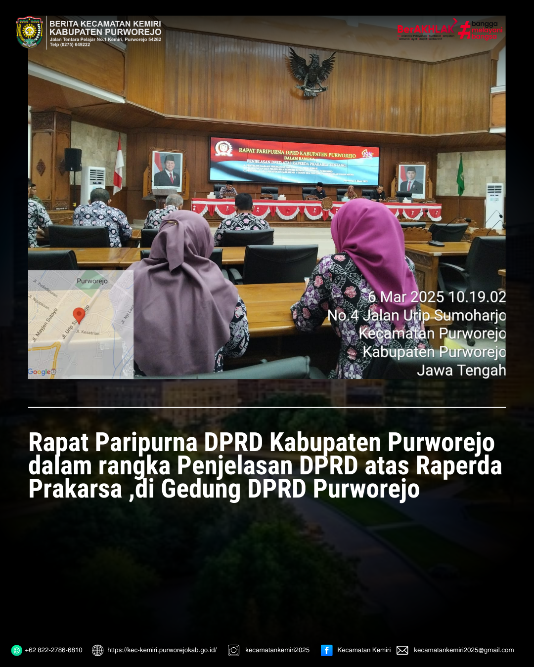 Rapat Paripurna DPRD Kabupaten Purworejo dalam rangka Penjelasan DPRD atas Raperda Prakarsa