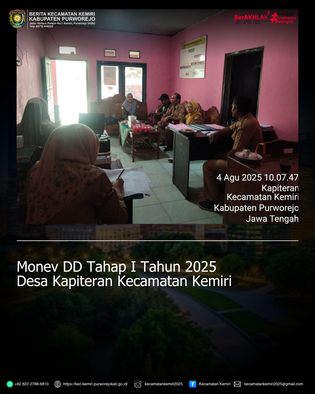 Monev DD Tahap I Tahun 2025 Desa Kapiteran Kecamatan Kemiri