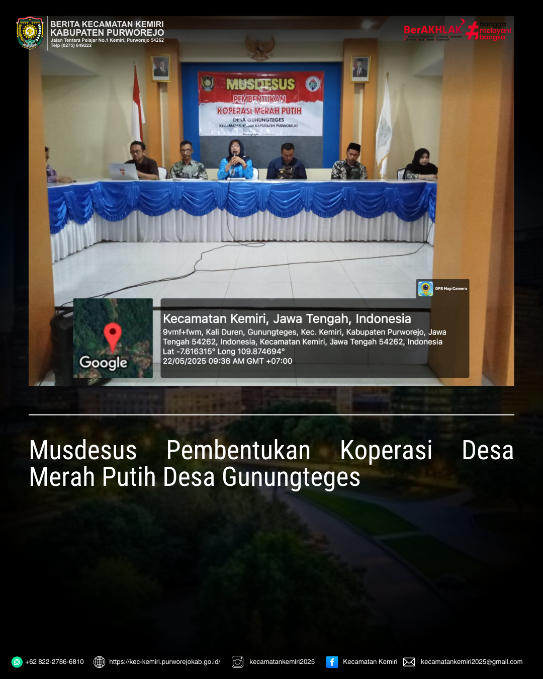 Monitoring Musdesus pembentukan Koperasi Desa Merah Putih dan Ketahanan Pangan Desa Gunungteges Kecamatan Kemiri